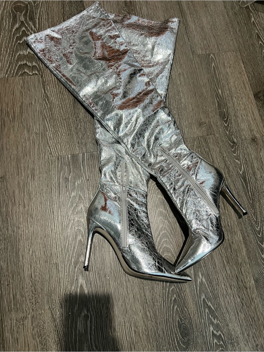 Steve Madden Metallic Silver Over-the-Knee Pointed Stiletto Boots